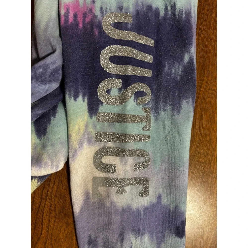 Justice Girls XS 5/6 Tie Dye Cropped Hoodie and Joggers Set Glitter Logo